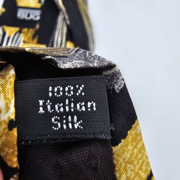 Mens Necktie Villa Bugatti multicolor geometric 100% silk, Black Gold 57 By 4In - Picture 7 of 7